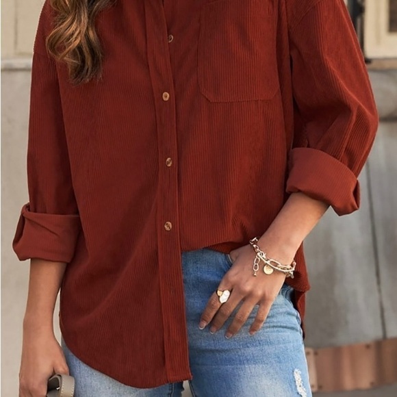 Women’s corduroy Button down Boyfriend Shirt - Picture 1 of 5